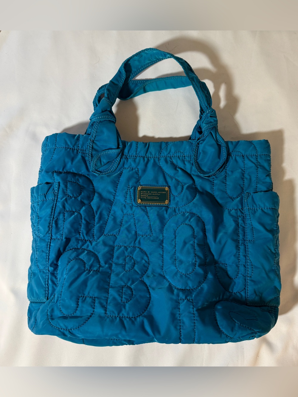 Marc By Marc Jacobs Teal Quilted Logo Tote Bag